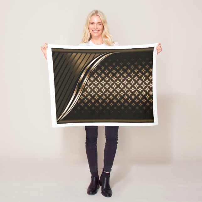 Black and Gold Luxury Pattern Fleece Blanket (In Situ)