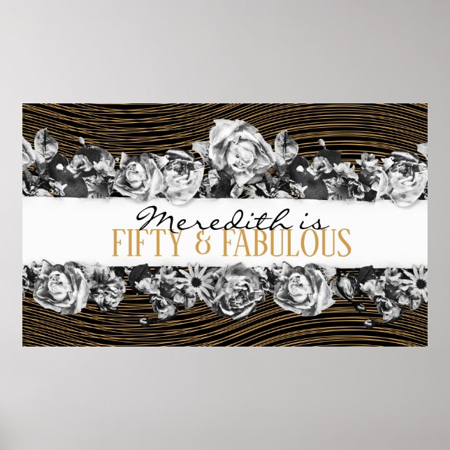Black and Gold Luxury Personalised 50 And Fabulous Poster (Front)