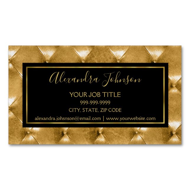 Black and Gold Luxury Salon Pillow Cushion Magnetic Business Card (Front)