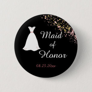 Black and Gold  Maid of Honour 6 Cm Round Badge