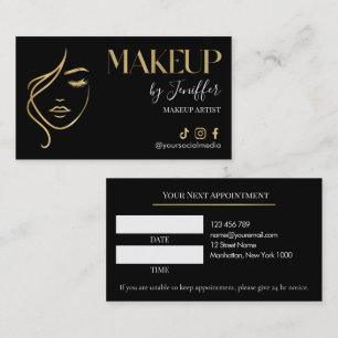 Black and gold makeup artist Appointment Card