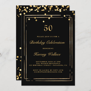 Black and Gold Man 50th Birthday Invitation