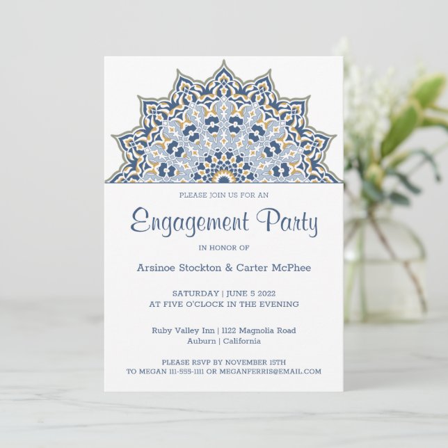 Black and Gold Mandala  Invitation (Standing Front)