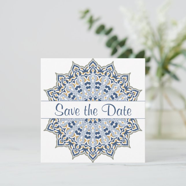 Black and Gold Mandala Save the Date Invitation (Standing Front)