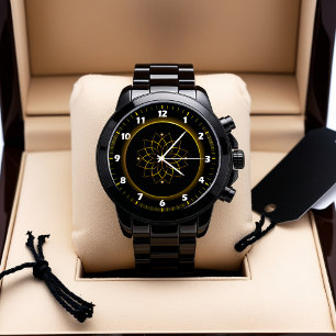 Black and Gold Mandala Wristwatch – Artistic Watch