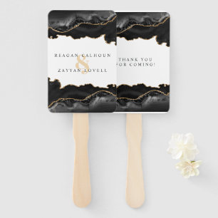 Black And Gold Marble Agate Modern Elegant Wedding Hand Fan