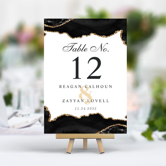 Black And Gold Marble Agate Modern Elegant Wedding Table Number (Creator Uploaded)