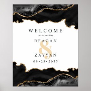 Black And Gold Marble Agate Wedding Welcome Poster