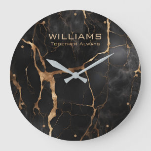 Black and Gold Marble Clocks Personalised