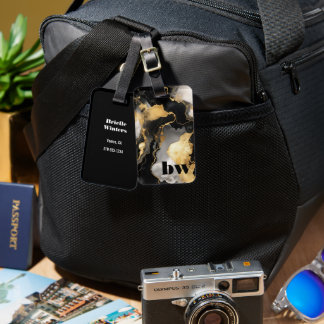 Black and Gold Marble Custom Text Luggage Tag