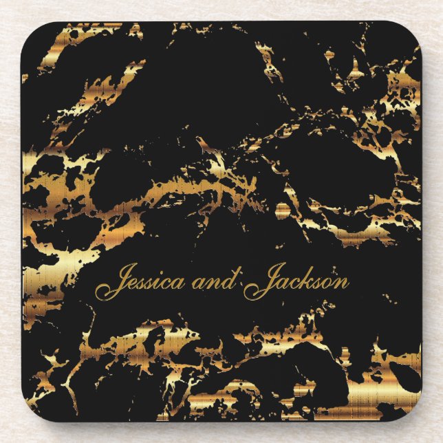 Black and Gold Marble Design Coaster (Front)