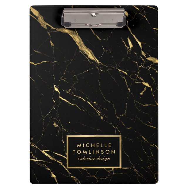 Black and Gold Marble Designer Personalised Clipboard (Front)