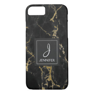 Black and Gold Marble Elegant Monogram iPhone 8/7 Case