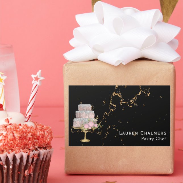 Black and Gold Marble Fancy Cake Pastry Chef   Rectangular Sticker (Party)