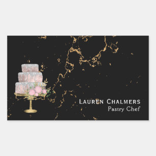 Black and Gold Marble Fancy Cake Pastry Chef Rectangular Sticker