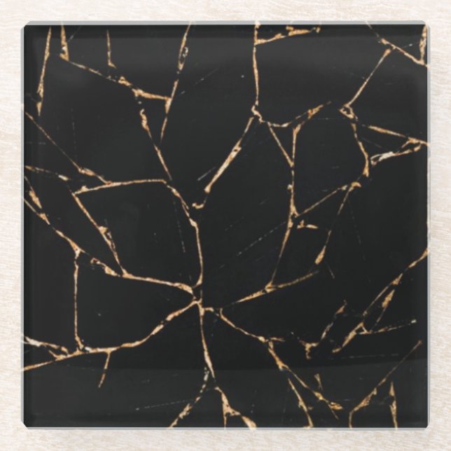 Black and Gold Marble Glass Coaster (Front)