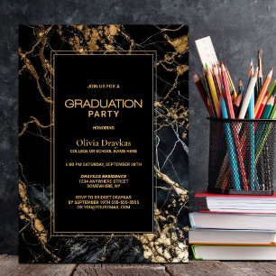Black and Gold Marble Graduation Party Invitation