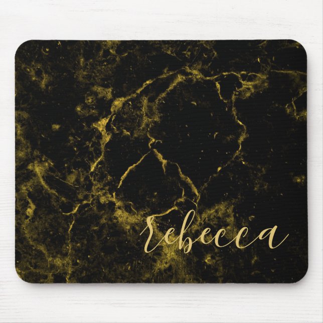 Black and Gold Marble Granite Style Mouse Pad Pads (Front)