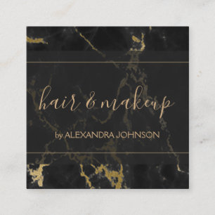 Black and Gold Marble Hair and Makeup Square Business Card