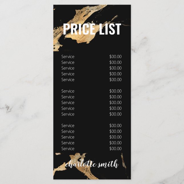 Black and Gold Marble Hair Salon Price List Menu (Front)