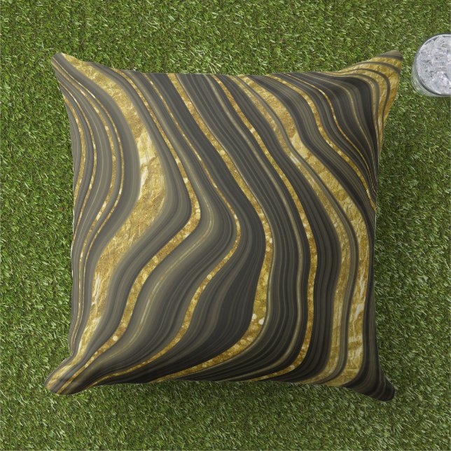 Black and Gold Marble Look Pattern   Cushion (Grass)