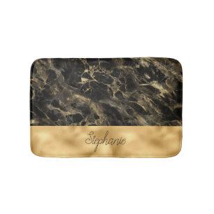 Black and Gold Marble Monogram Bath Mat