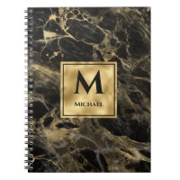 Black and Gold Marble Monogram Elegant Luxury
