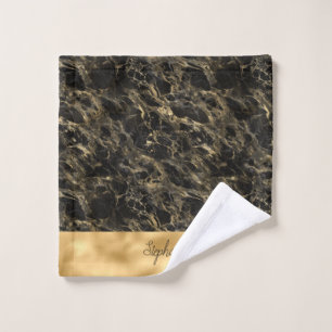 Black and Gold Marble Monogram Face Cloth