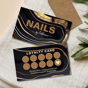  Black and Gold Marble nail salon Manicurist  Loyalty Card