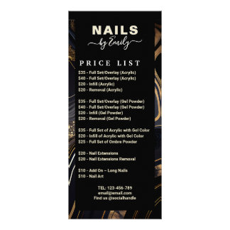 Black and Gold Marble Nail Salon Price List Rack Card