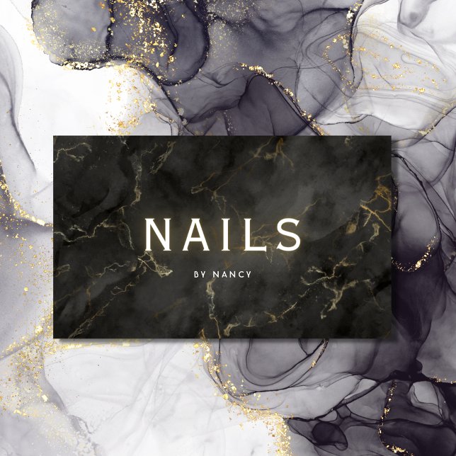 Black And Gold Marble Nails Business Card (Creator Uploaded)