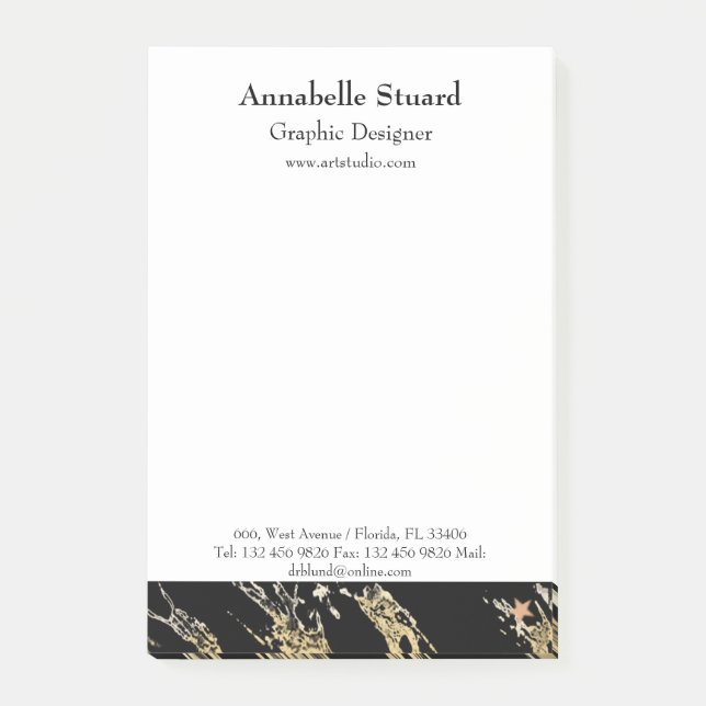 Black and gold marble simple minimal professional post-it notes (Front)