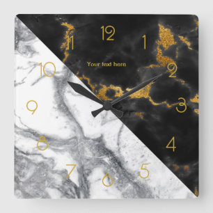 Black and Gold Marble Square Wall Clock