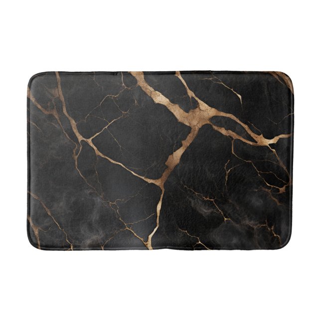 Black and Gold Marble Stone Texture Bath Mat (Front)