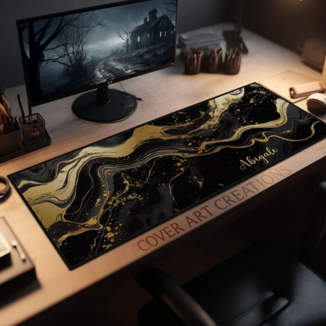 Black And Gold Marble Texture Personalised Desk Mat (Creator Uploaded)