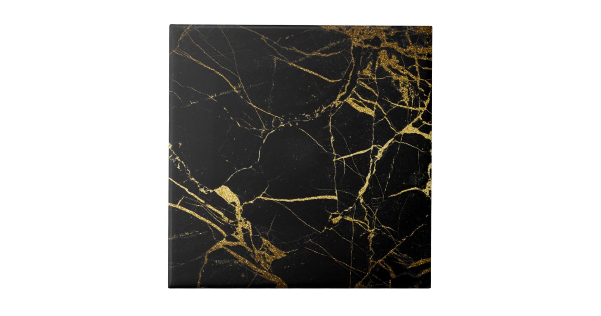 Black and Gold Marble Tile Zazzle