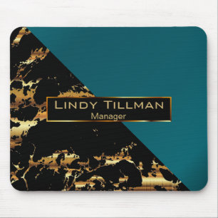 Black and Gold Marble with Dark Teal Mouse Pad