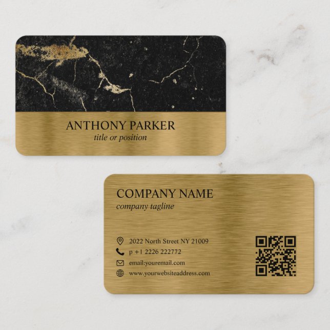 Black and Gold Marbled Business Card (Front/Back)