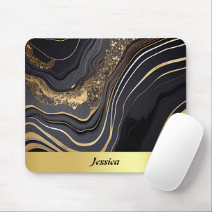 Black and Gold Marbled Mouse Pad