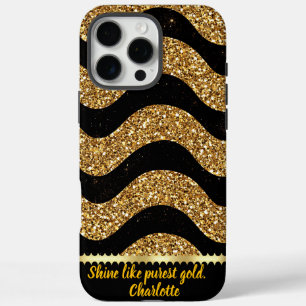 Black and gold marbled waves design iPhone 16 pro max case