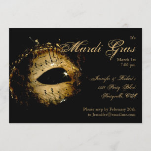 Black and Gold Mask Mardi Gras Party Invitation