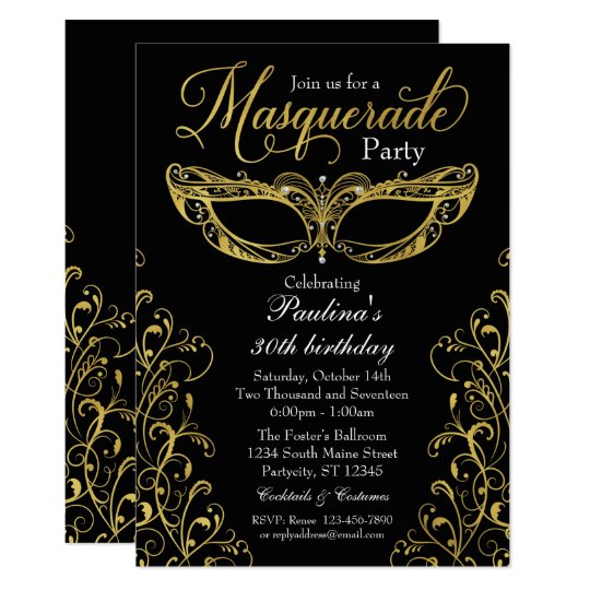 Black and Gold Masquerade Mask Party Invitation