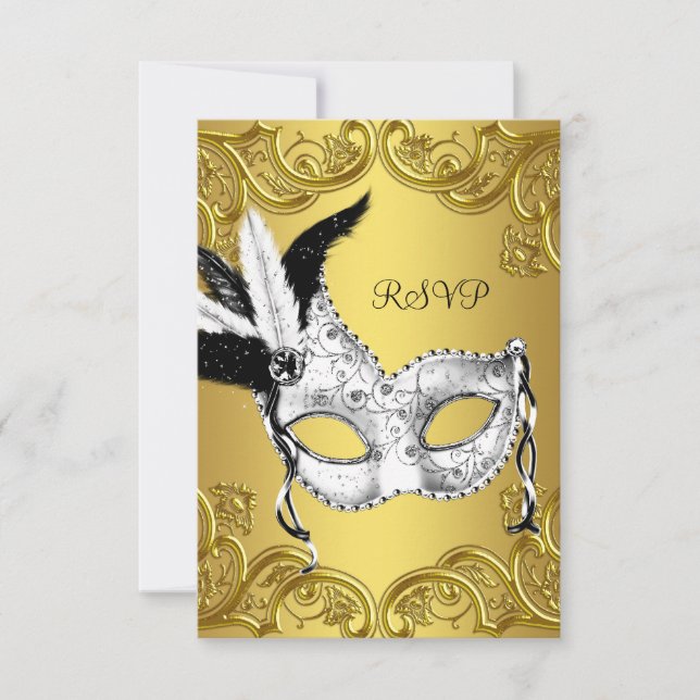 Black and Gold Masquerade Party RSVP (Front)