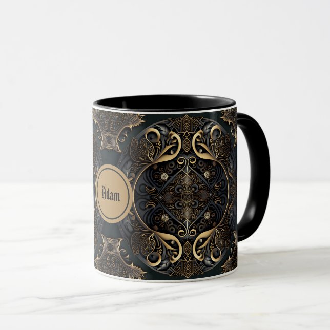 Black and Gold Medieval  Mug (Front Right)
