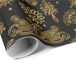 Black and Gold Mehndi Wrapping Paper