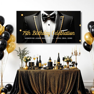 Black and Gold Men's Black Tie Birthday Banner