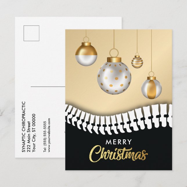 Black and Gold Merry Christmas Chiropractic Holiday Postcard (Front/Back)