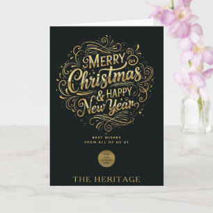Black and Gold Merry Christmas & Happy New Year Card