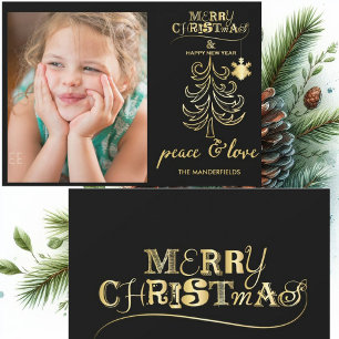 Black and Gold Merry Christmas Holiday Photo Card