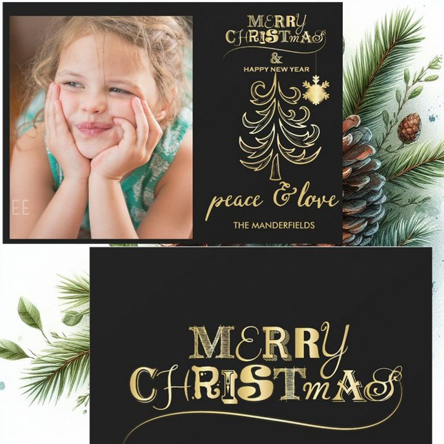 Black and Gold Merry Christmas Holiday Photo Card (Creator Uploaded)